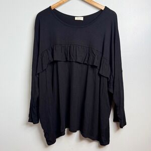 BE‎ STAGE Black Ruffle Front Long Sleeve Tunic Top Plus Size 2XL Chic Soul NWOT